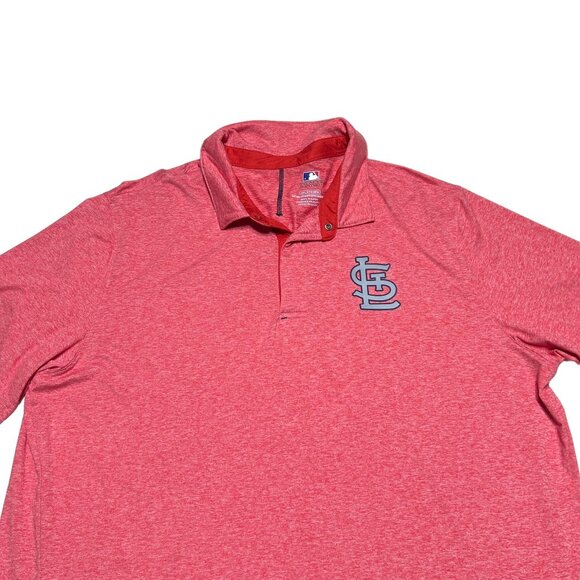 MLB St Louis Cardinals Shirt Mens XXL Red Polo Snap Button Performance Stretch - Picture 2 of 9